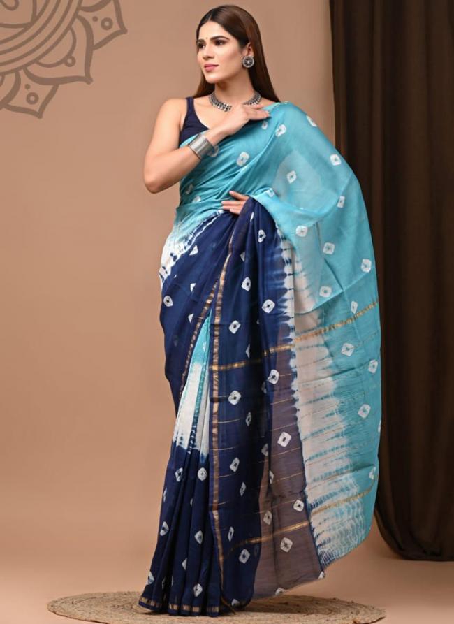 Chanderi Silk Blue Festival Wear Printed Saree